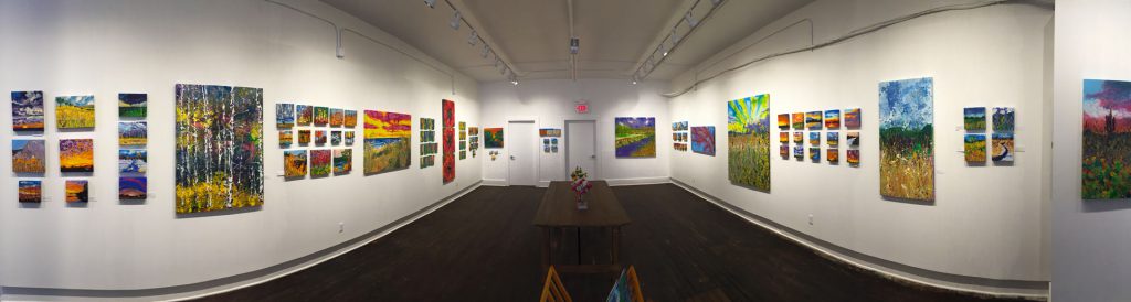 Panoramic view of paintings by Charles Baughman at Split Gallery